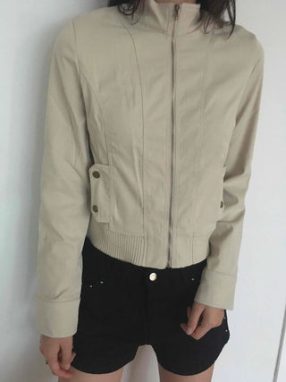 High-neck Mandarin Collar Zip-up Jacket