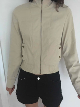 High-neck Mandarin Collar Zip-up Jacket