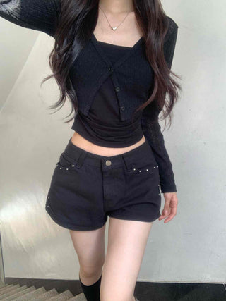 Daily Studded Plain Skinny Shorts
