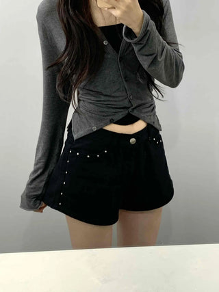 Daily Studded Plain Skinny Shorts