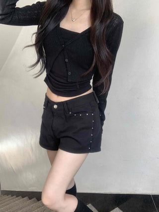 Daily Studded Plain Skinny Shorts