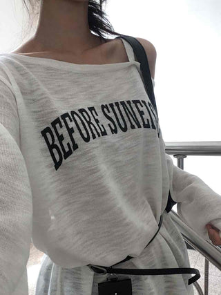 Lettering One-Shoulder Long-Sleeve T-Shirt