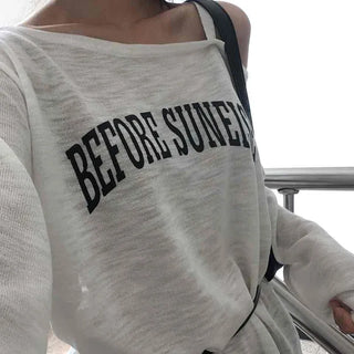 Lettering One-Shoulder Long-Sleeve T-Shirt
