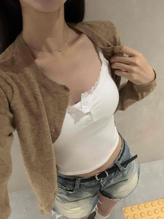 Simple Lace Plain Sleeveless Bra Top