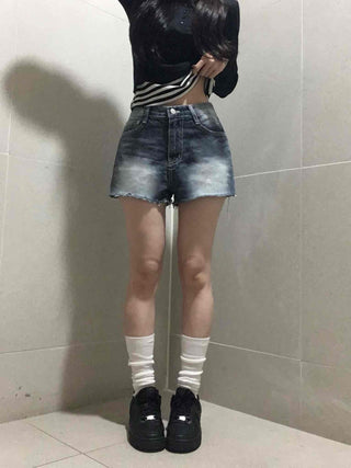 Unique Catbrush Washed Cutout Shorts