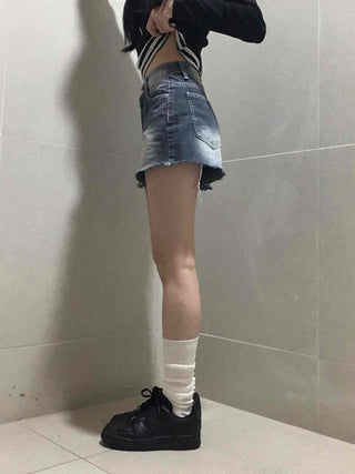 Unique Catbrush Washed Cutout Shorts