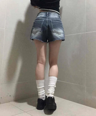 Unique Catbrush Washed Cutout Shorts