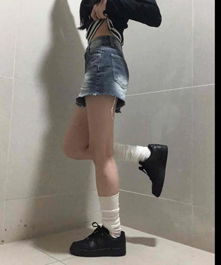 Unique Catbrush Washed Cutout Shorts