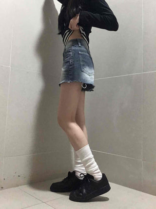 Unique Catbrush Washed Cutout Shorts