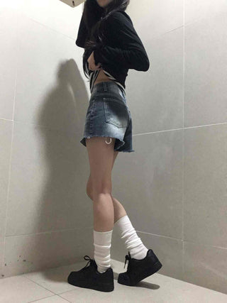 Unique Catbrush Washed Cutout Shorts