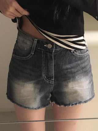 Unique Catbrush Washed Cutout Shorts
