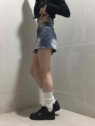 Unique Catbrush Washed Cutout Shorts