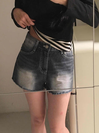 Unique Catbrush Washed Cutout Shorts