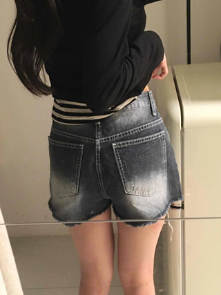 Unique Catbrush Washed Cutout Shorts