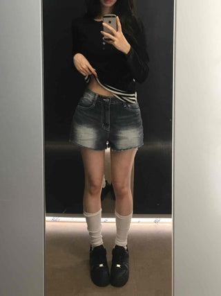Unique Catbrush Washed Cutout Shorts