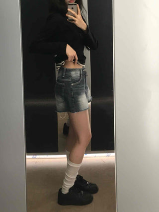 Unique Catbrush Washed Cutout Shorts
