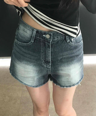 Unique Catbrush Washed Cutout Shorts