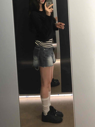 Unique Catbrush Washed Cutout Shorts