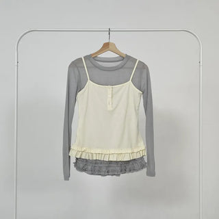 Layered Set Flover Frill Sleeveless Slim Tee Set