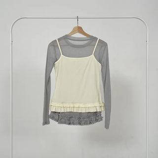 Layered Set Flover Frill Sleeveless Slim Tee Set