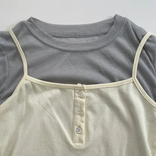 Layered Set Flover Frill Sleeveless Slim Tee Set
