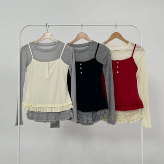 Layered Set Flover Frill Sleeveless Slim Tee Set