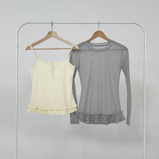 Layered Set Flover Frill Sleeveless Slim Tee Set