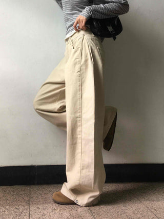 Wide Long Pants with Tabe Cutout at the Hem