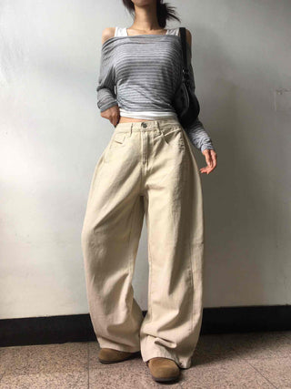 Wide Long Pants with Tabe Cutout at the Hem