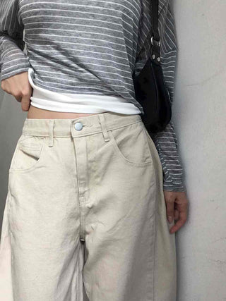 Wide Long Pants with Tabe Cutout at the Hem