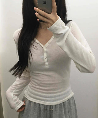 Daily Button Snap Plain Long Sleeve T-shirt