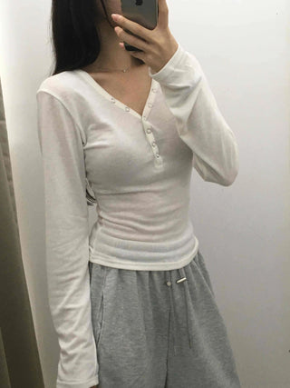 Daily Button Snap Plain Long Sleeve T-shirt