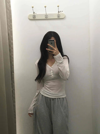 Daily Button Snap Plain Long Sleeve T-shirt