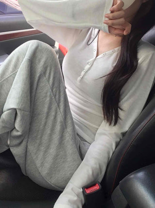 Daily Button Snap Plain Long Sleeve T-shirt