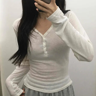Daily Button Snap Plain Long Sleeve T-shirt