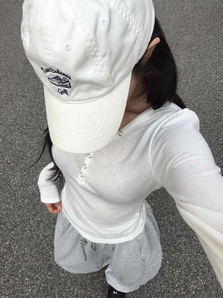 Daily Button Snap Plain Long Sleeve T-shirt