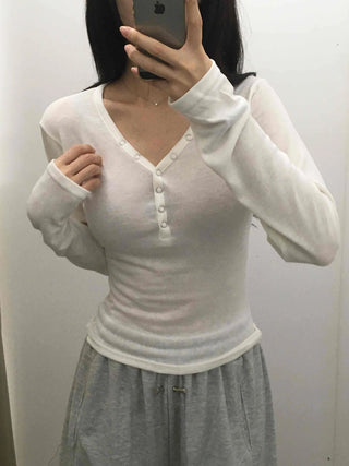 Daily Button Snap Plain Long Sleeve T-shirt