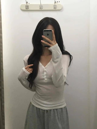 Daily Button Snap Plain Long Sleeve T-shirt