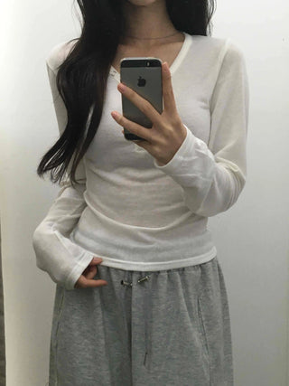 Daily Button Snap Plain Long Sleeve T-shirt