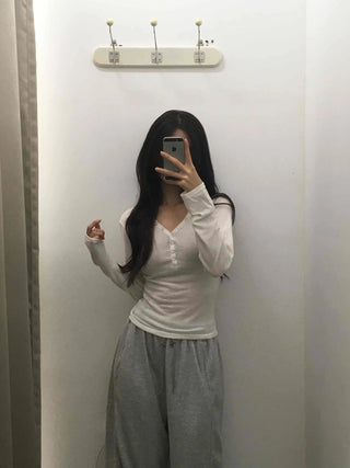 Daily Button Snap Plain Long Sleeve T-shirt
