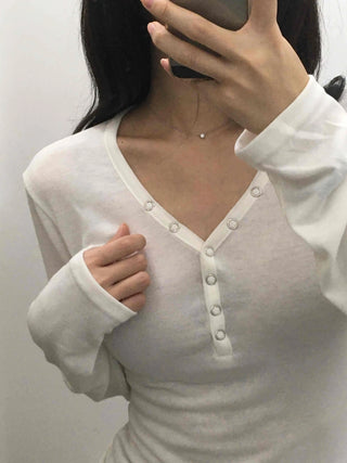 Daily Button Snap Plain Long Sleeve T-shirt