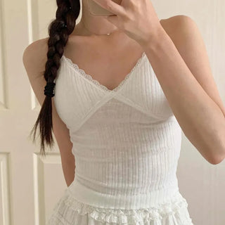 Basic Crop Lace Knit Plain Sleeveless