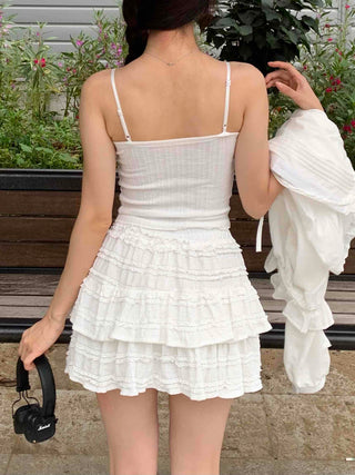 Basic Crop Lace Knit Plain Sleeveless
