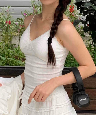 Basic Crop Lace Knit Plain Sleeveless