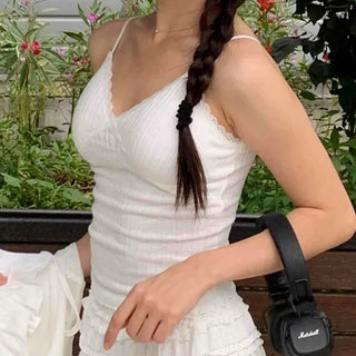 Basic Crop Lace Knit Plain Sleeveless