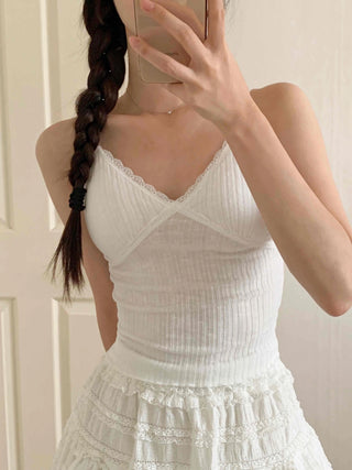 Basic Crop Lace Knit Plain Sleeveless