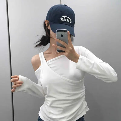 Double Layer Side Shirred Long Sleeve T-shirt