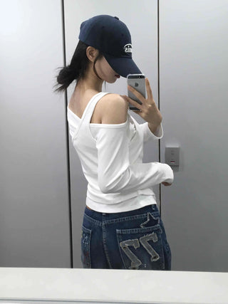Double Layer Side Shirred Long Sleeve T-shirt