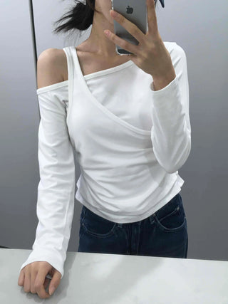 Double Layer Side Shirred Long Sleeve T-shirt