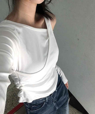Double Layer Side Shirred Long Sleeve T-shirt